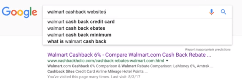 google search result, cashback websites