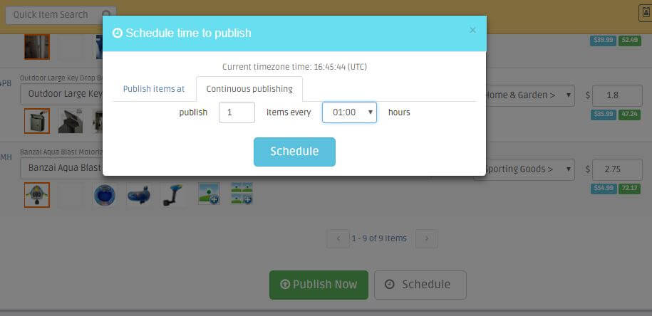 publishing listings in schedule