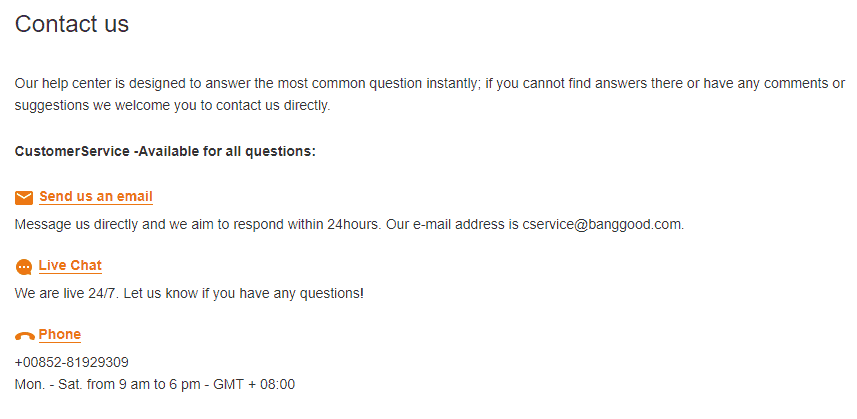 Banggood customer support