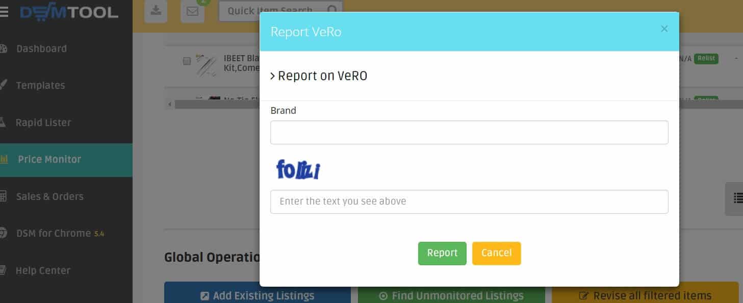 Reporting a VeRO brand on DSM Tool
