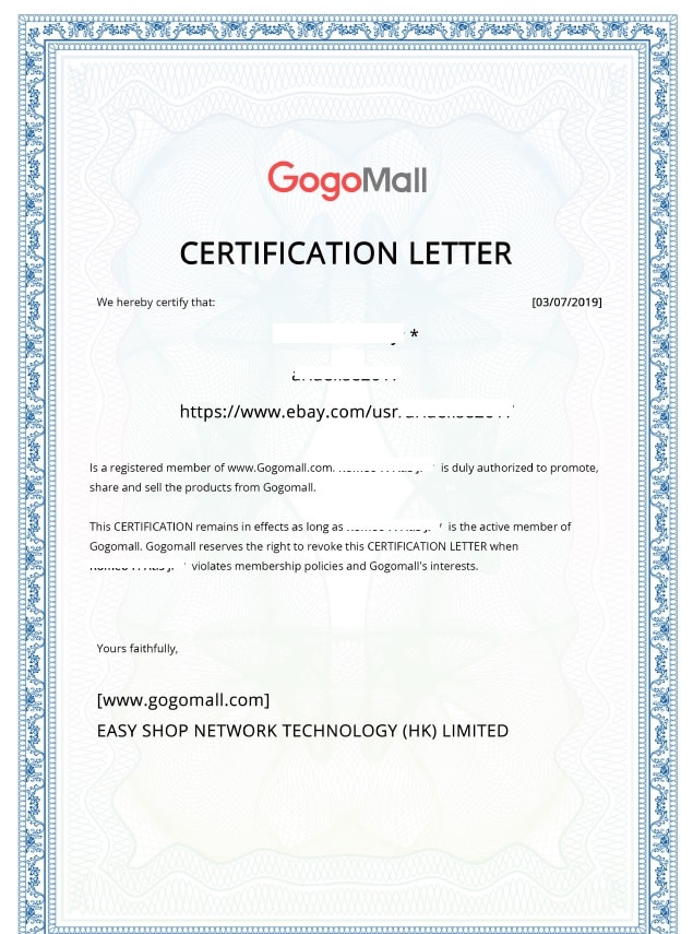 Gogomall dropshipping agreement 