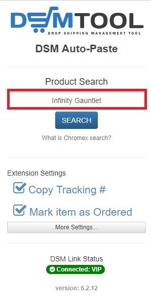DSM Auto-Paste Chrome Extension product search process