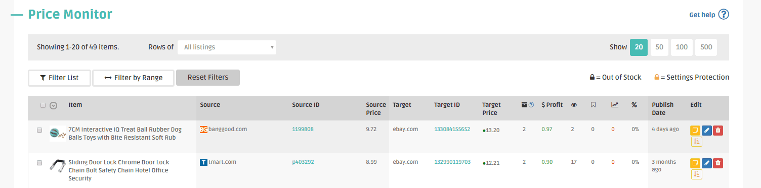 A Banggood product in DSM Tool price monitor page