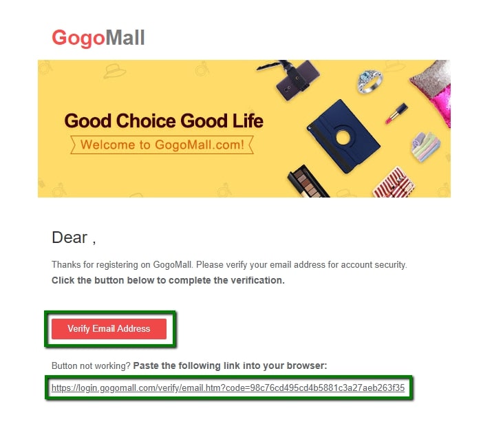 verify email address for Gogomall dropshipping