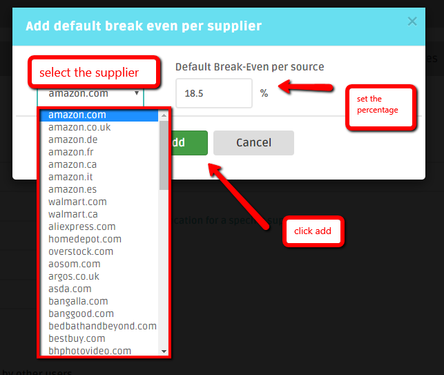 How to set up a Break-Even for a dropshipipng supplier in DSM Tool