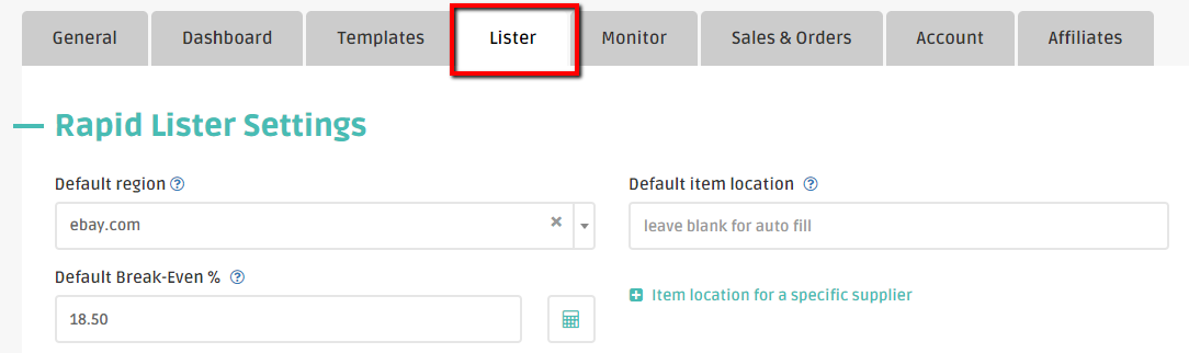 DSM Tool settings lister tab