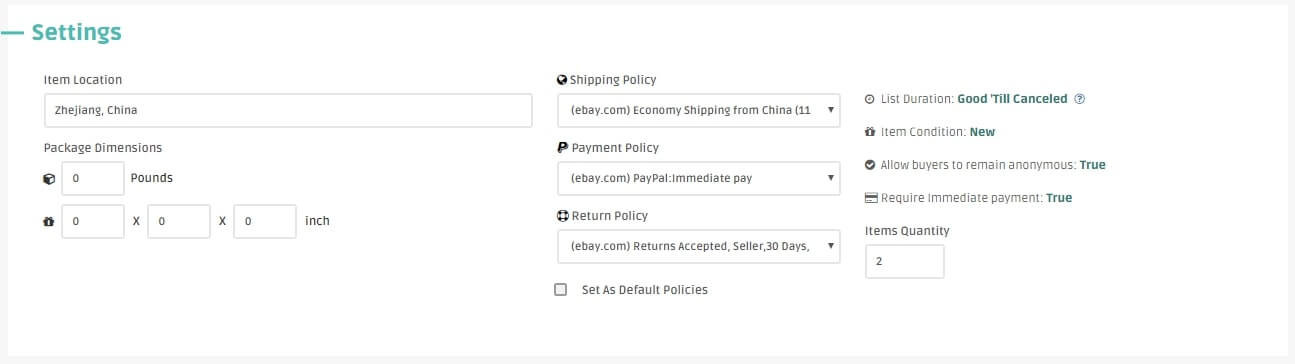 DSM Tool  product listing settings