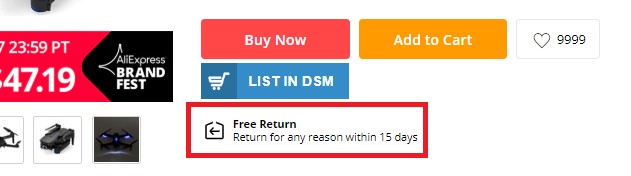 Screenshot of return conditions from Aliexpress