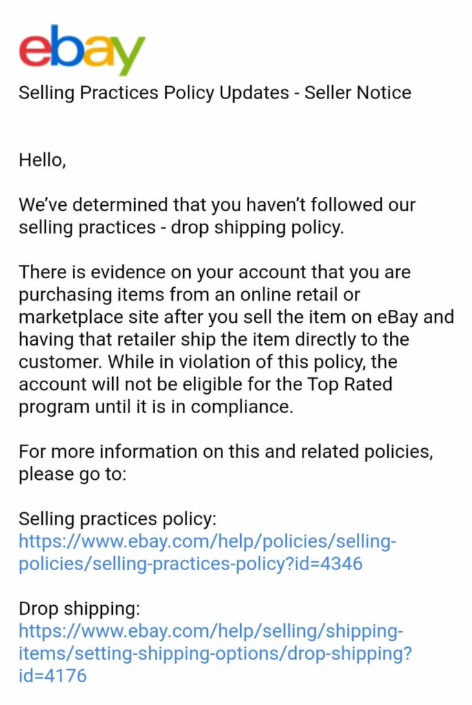 ebay dropshipping policy