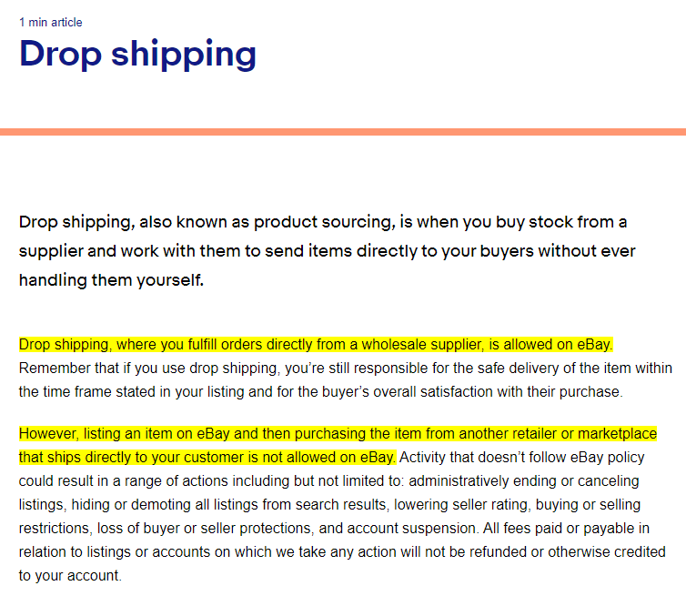 Understanding the Dropshipping Policy on  in 2023