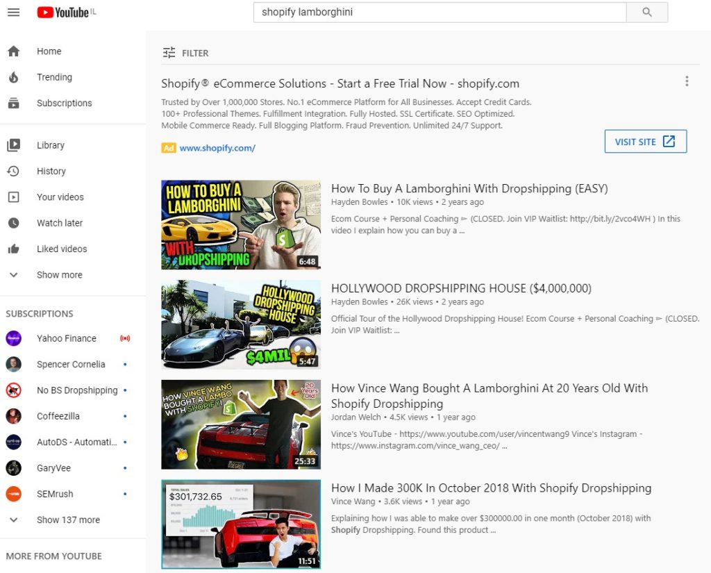 shopify dropshipping youtube search