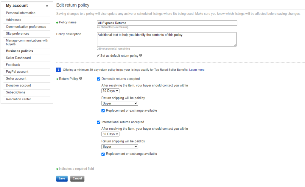 no returns policy makes you less competitive on eBay