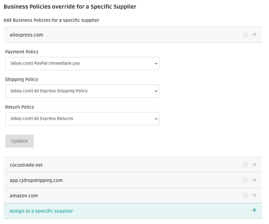 set up AliExpress business policies in DSM Tool