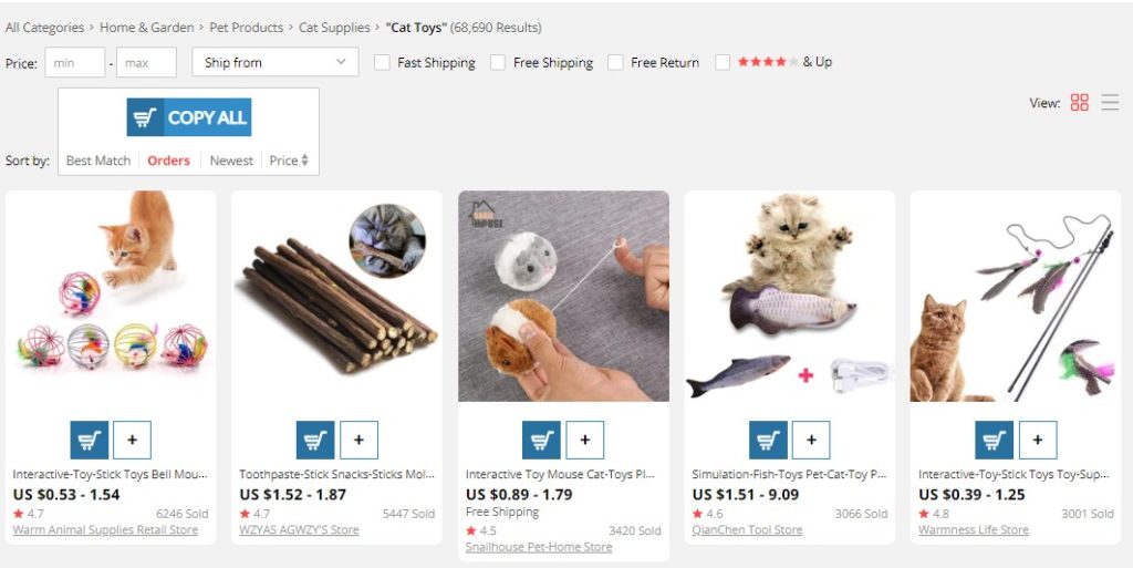 searching for the most sold products on AliExpress