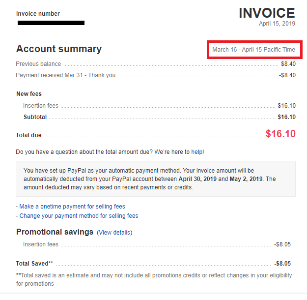 EBay Invoice Example