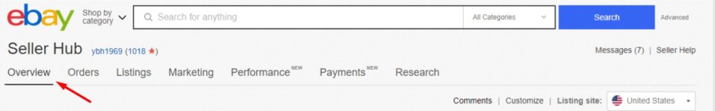 Overview tab in eBay Sellers Hub