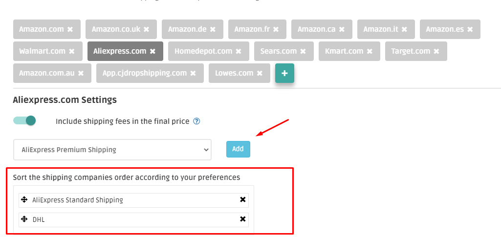 DSM Tool Aliexpress supplier settings