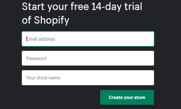 Start shopify dropshipping 14 day trail 