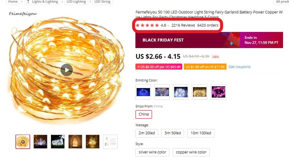 An example of Aliexpress top seller