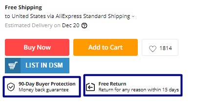 The buyer protection and return conditions on Aliexpress 