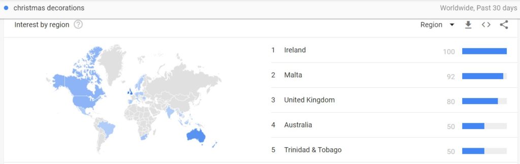 Google Trends results for Christmas decorations search