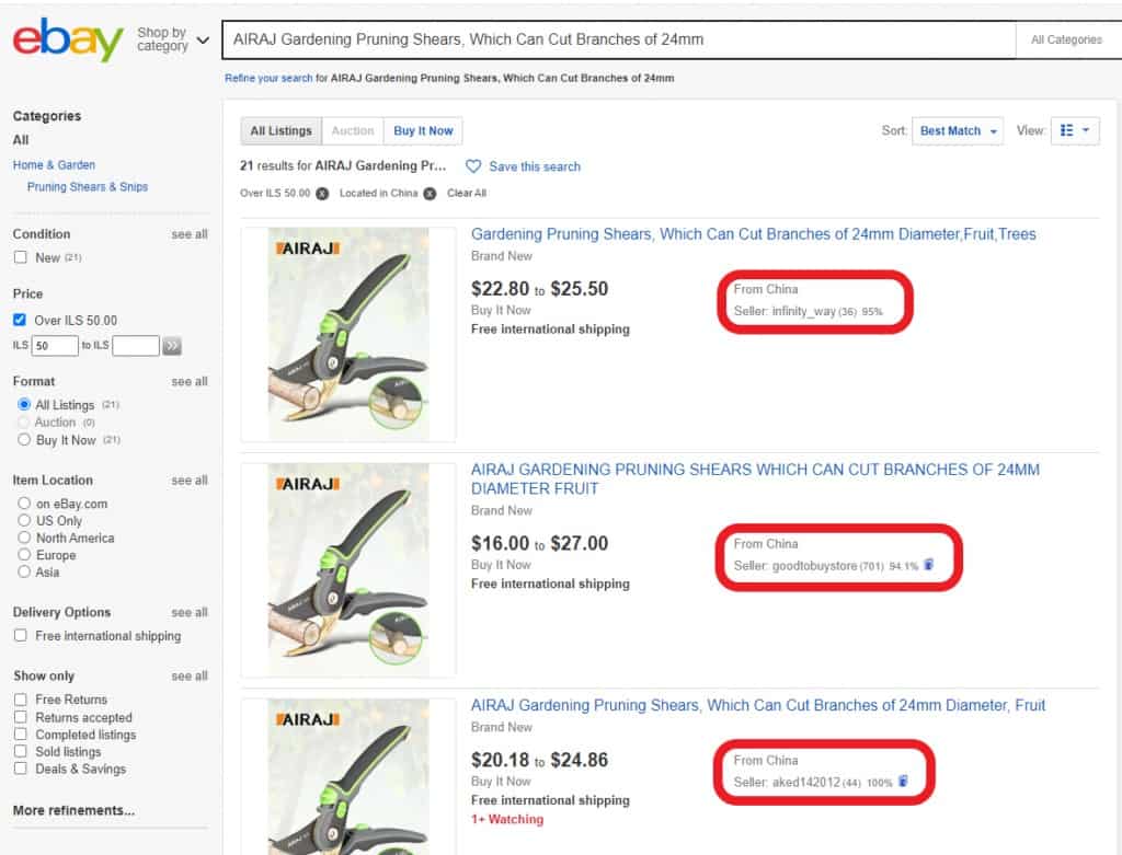 a way to locate dropshippers from the eBay search results