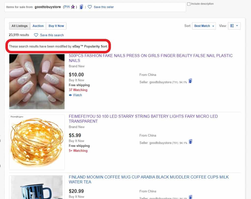 A way to sort best-selling eBay items.