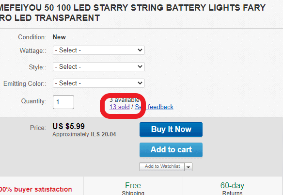 A way to check the number of times the product was sold on eBay