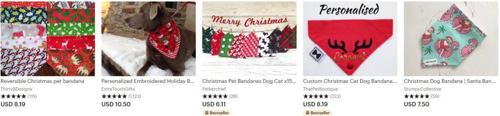 Most selling Christmas pet product examples 