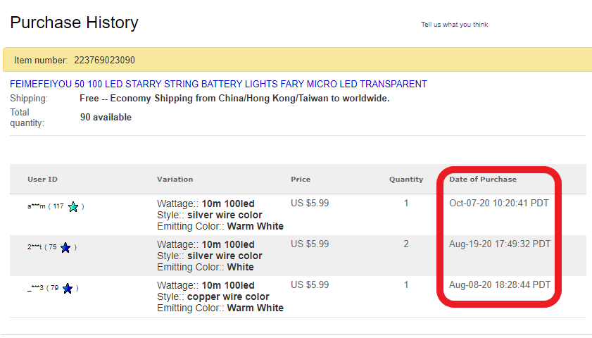 a way to check the sale history for eBay items