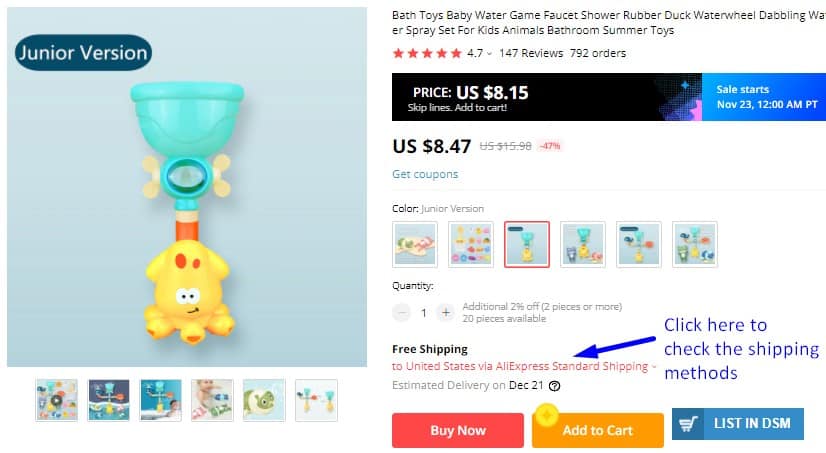 Product page on Aliexpress for placing the order