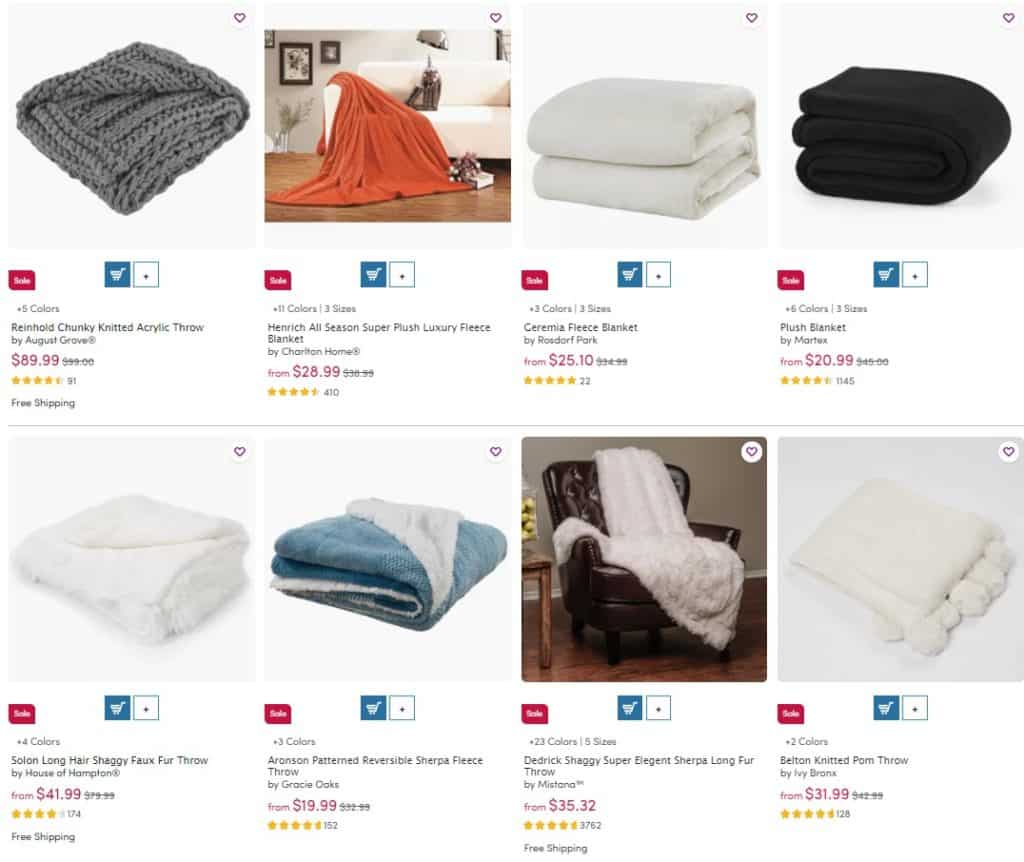 Wayfair products price range