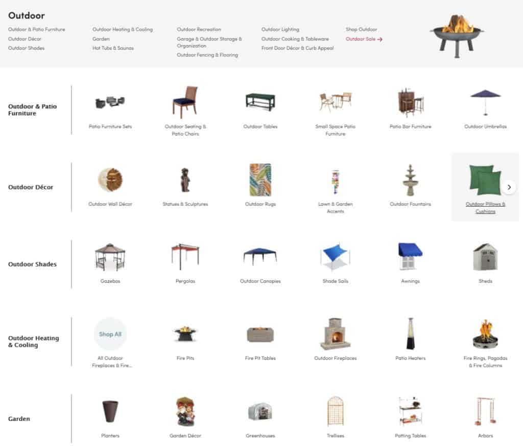 wayfair category search interface