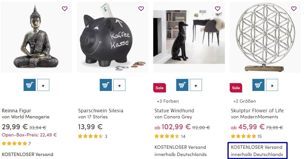 An example of the Wayfair Germany product with free shipping