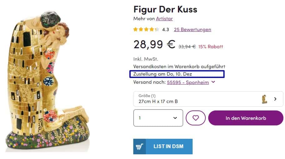 An example of the Wayfair Germany product with one week shipping