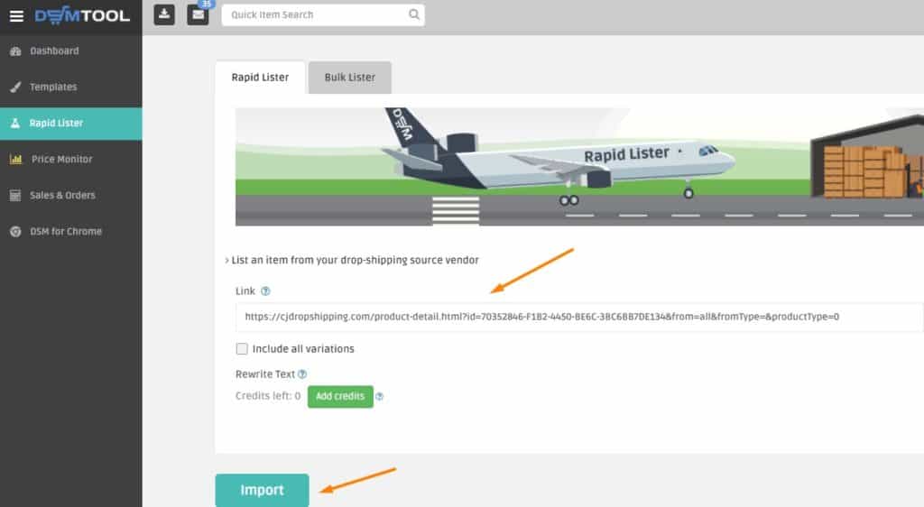 Sourcing a CJDropshipping product via DSM Tool lister
