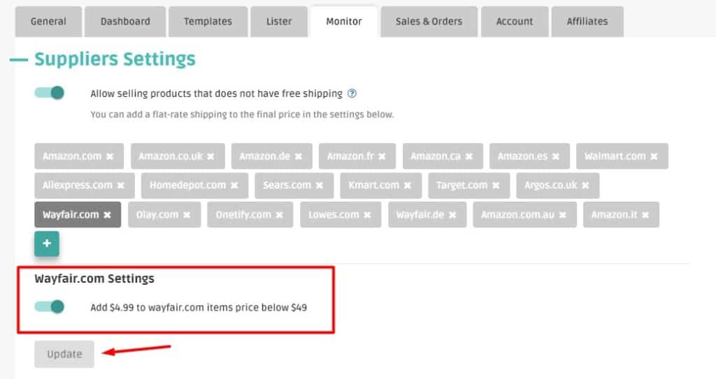 Shipping fees per a source when setting a dropshipping supplier.