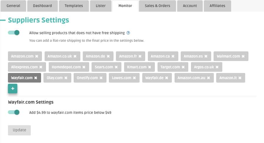 Automatical add of shipping fees to dropshipping listings