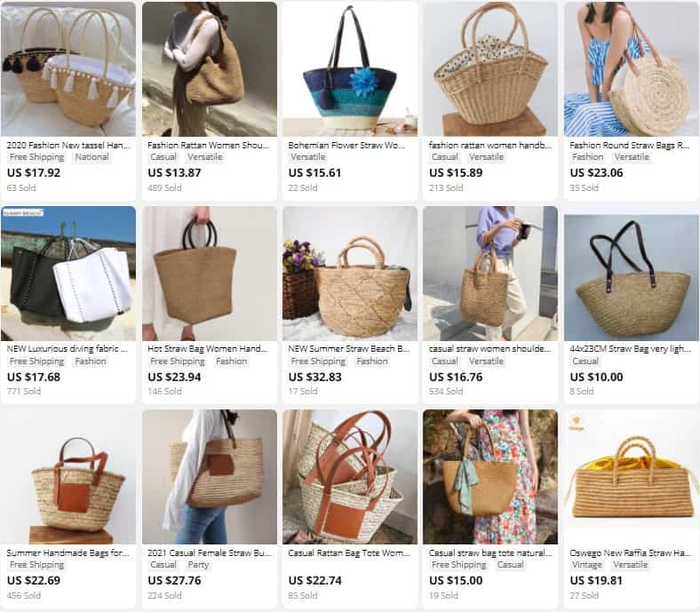 Straw bags as popular summer items to sell in summer. 