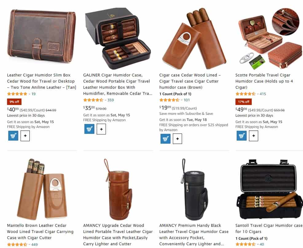 AMANCY Classic Black Leather 4 Cigar Travel Case Humidor with Cutter and  Lighter Great Cigar Accessory Gift Set