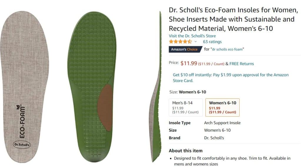 Dr. Scholl's Eco-Foam Insoles for Women, Shoe Inserts Made with Sustainable  and Recycled Material, Women's 6-10 : : Clothing, Shoes &  Accessories