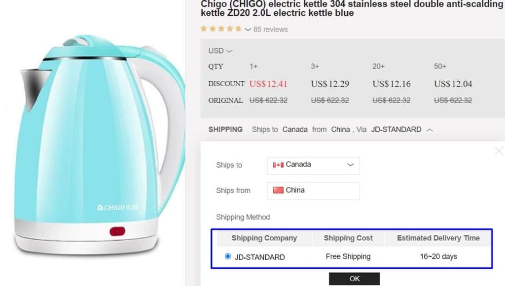 JoyBuy shipping time when dropshipping from China to Canada