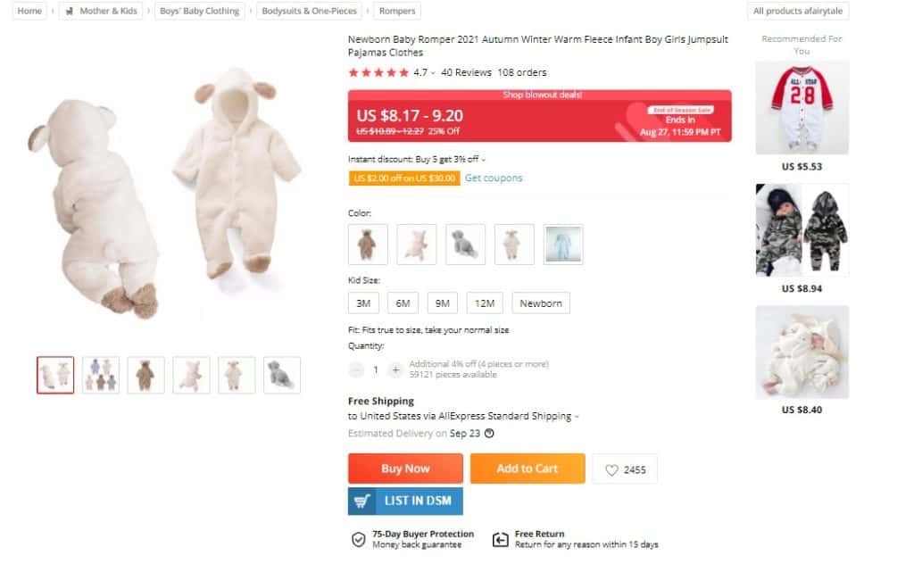 dropshipping baby clothes from Ali Express