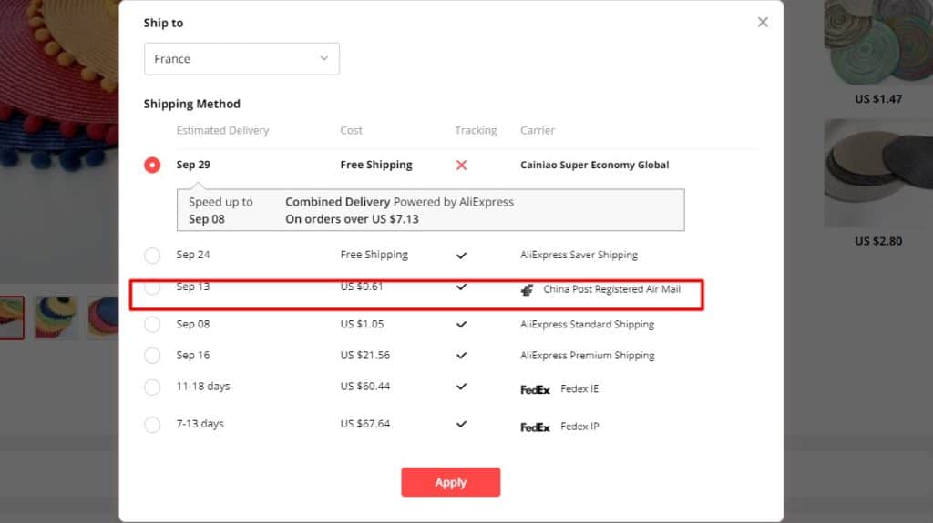 Shipping from Aliexpress with China Post Ordinary