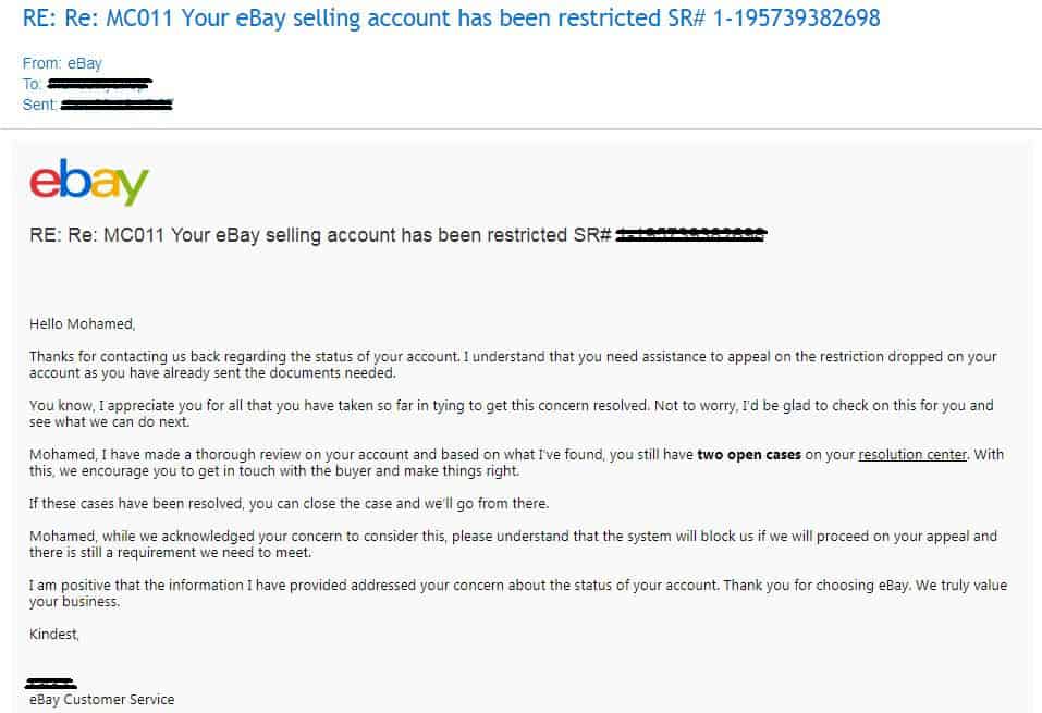 eBay account restriction isn't got due to eBay dropshipping 