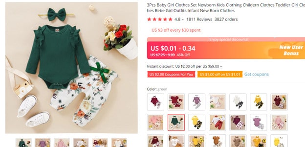 AliExpress example for selling online infant products 