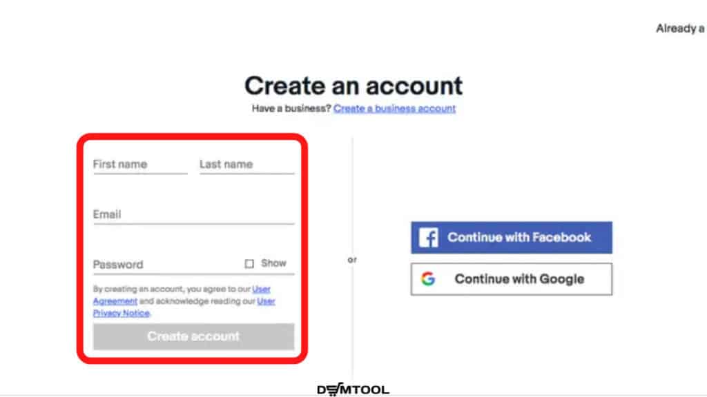 create an account on ebay form