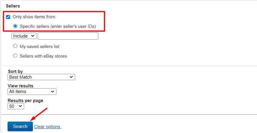 eBay seller search filters 