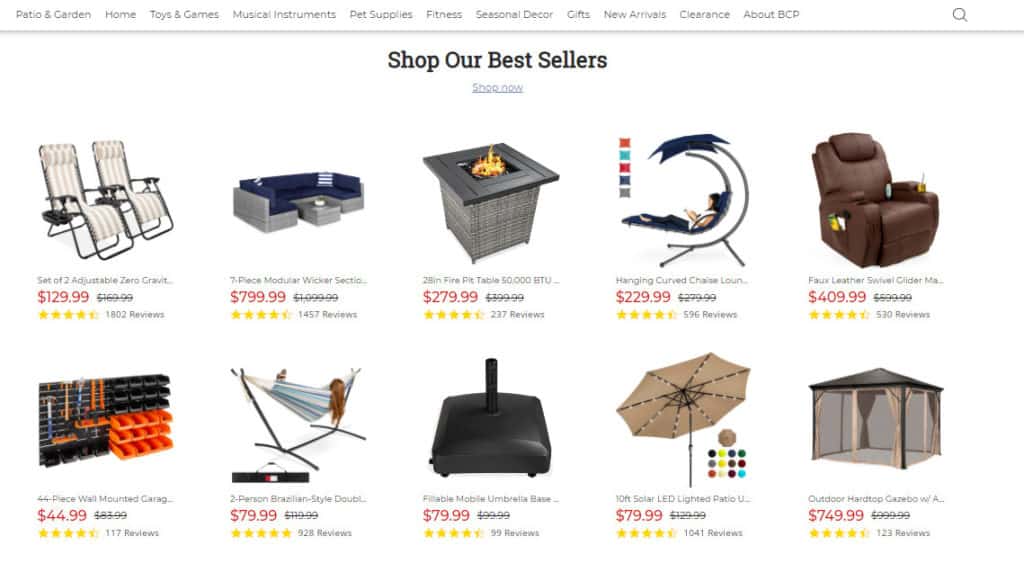 page with bestsellers of Shopify eCommerce store 