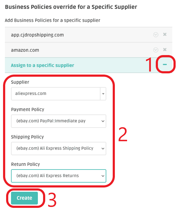 setting ebay business policies for specific site on dsm tool